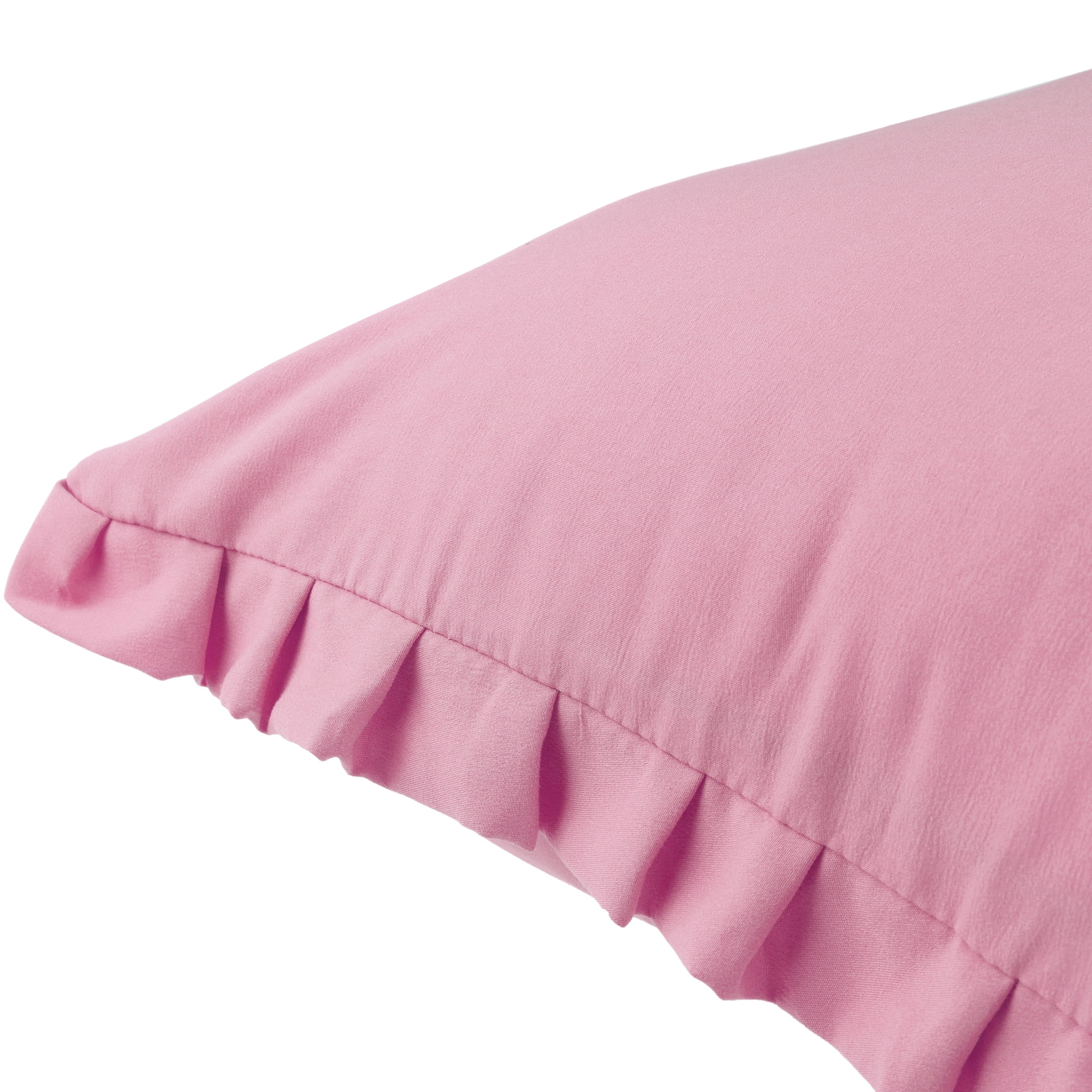 Unique Bargains 2Pcs Ruffled Edge Ruffled Envelope Closure Pillow Shams Dark Pink Queen