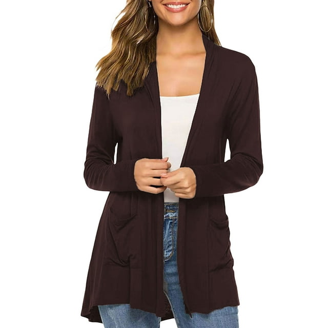 xiaxaixu Women´s Casual Lightweight Cardigans Solid Color Pockets Open Front Long Sleeve Coat Spring Fall Cardigans Outerwear Loungewear