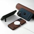 thumbnail image 4 of Magnetic for iPhone 16 Plus PU Leather Case, Built-in Invisible Stand Compatible with Magsafe Protective Slim Kickstand Phone Case Cover Compatible with iPhone 16 Plus, Brown, 4 of 11