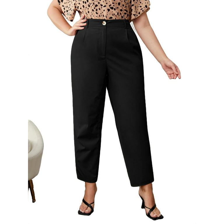 fascisme Flyselskaber forslag Casual Solid Straight Leg Black Plus Size Pants (Women's) - Walmart.com