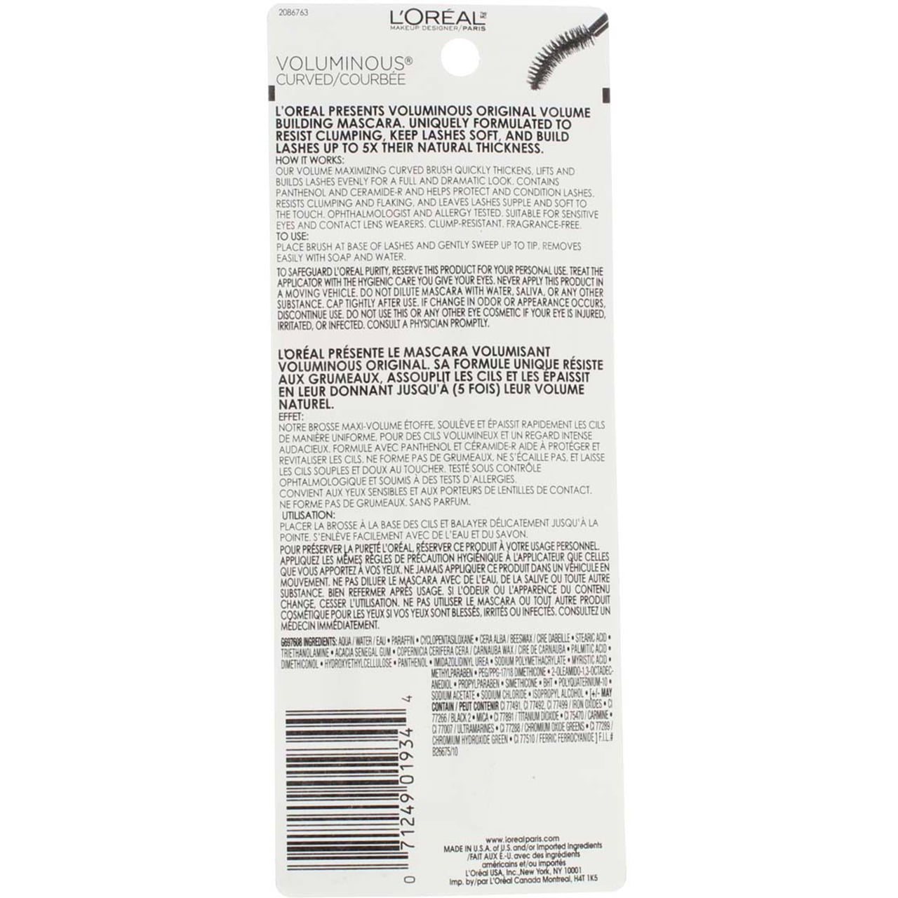 L'Oreal Voluminous Curved Mascara, Black [340], 0.28 oz (Pack of 2)