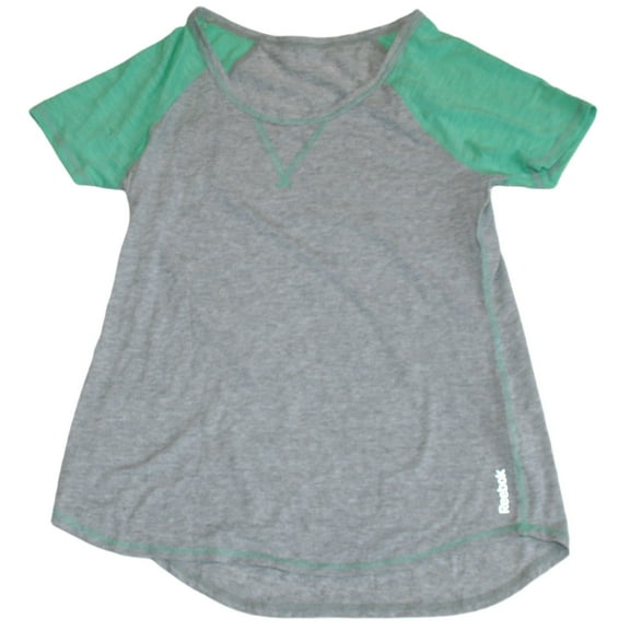 Reebok Women's Sport Baseball T-Shirt Gray with Teal Short Sleeves Size Medium