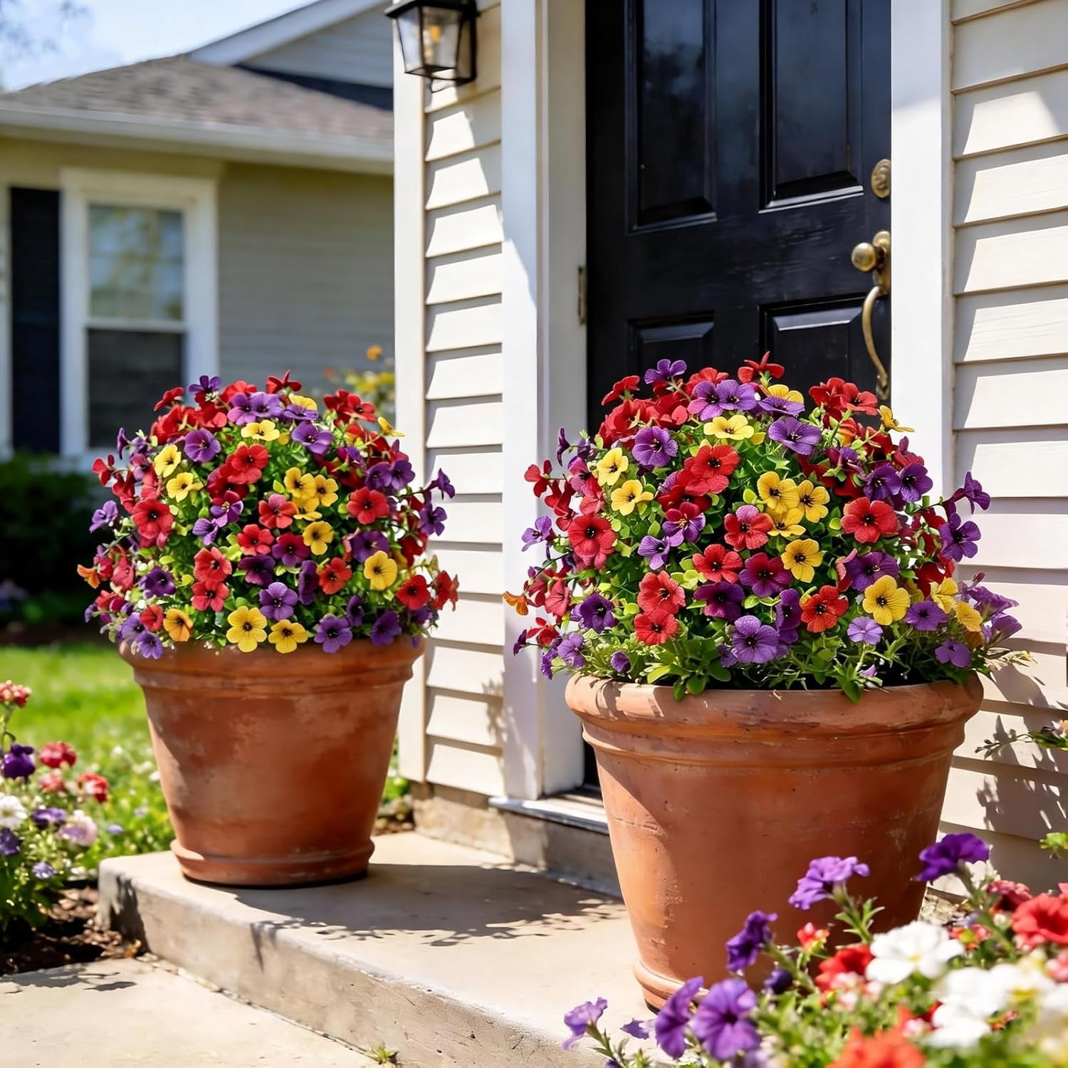 22" Artificial Flowers with Ground Spikes for Outdoors, Faux Bushes UV Resistant Spike Ball, Fake Plants Decoryard Decorations, Plastic Greenery for Garden, Yard, Patio, Front Porch,Home Décor