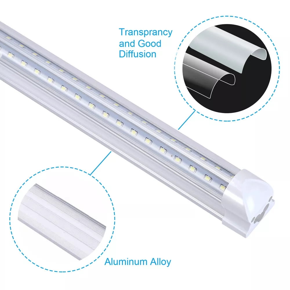 8FT LED Shop Light Fixture, White 12 PackT8 Integrated Tube Lights, 100W 15000LM 6500K High Output Clear Cover, V Shape 270 Degree Lighting for Garage Warehouse, Upgraded Lights Plug and Play