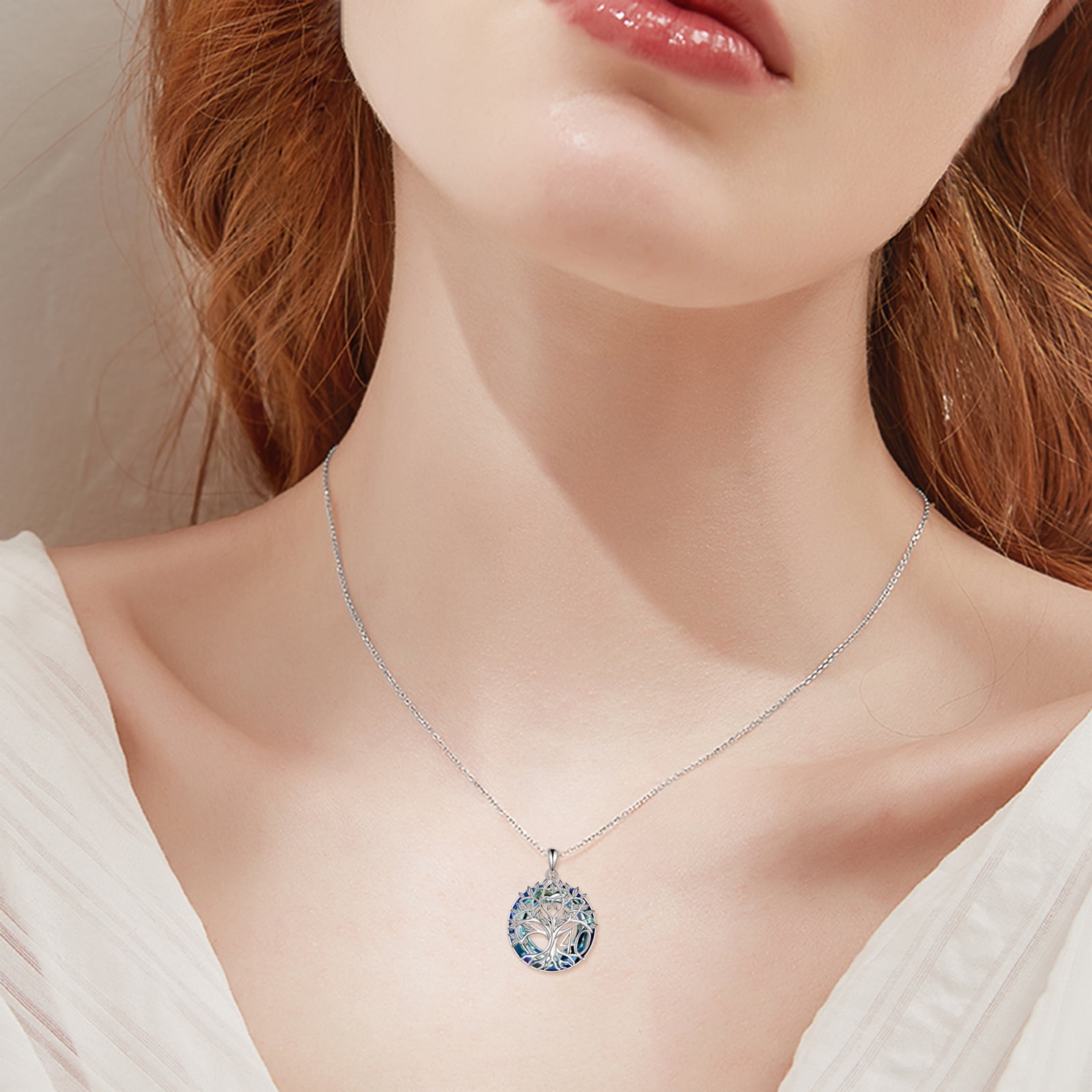 40th Birthday Gifts Necklace for Women Sterling Silver Tree of Life Necklace with Blue Artificial Crystal Mothers Day Christmas Jewelry Gifts for Mother Wife