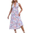 thumbnail image 1 of Pompotops Mode Femme Décontractée Imprimée Ample Aguichant Col en V Dos Nu Sans Manches Longue Robe, 1 of 8