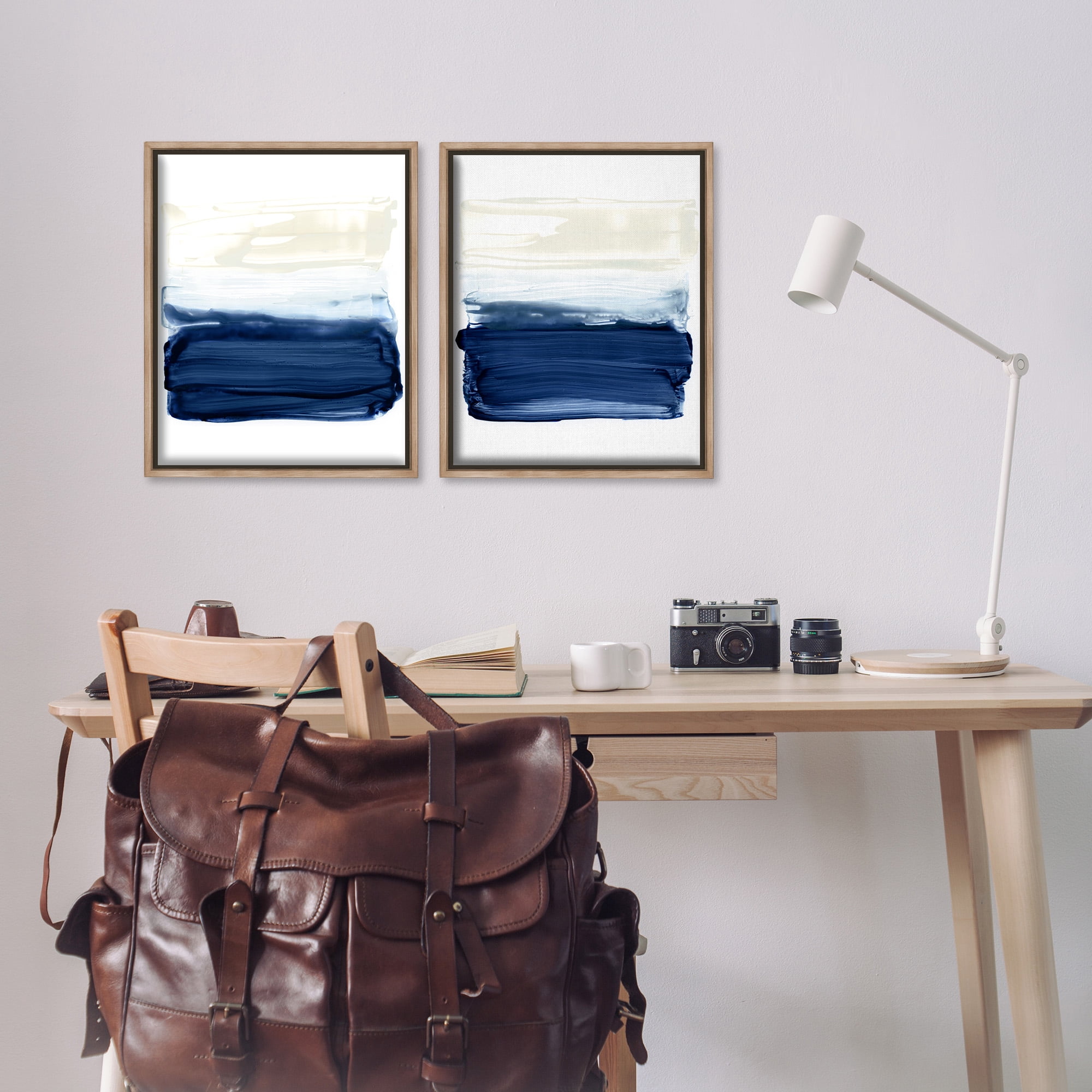 Stupell Industries Coastal Brushstrokes Abstract Beach Abstract Painting Brown Floater Framed Canvas Art Print Wall Art, 17 x 21, Set of 2