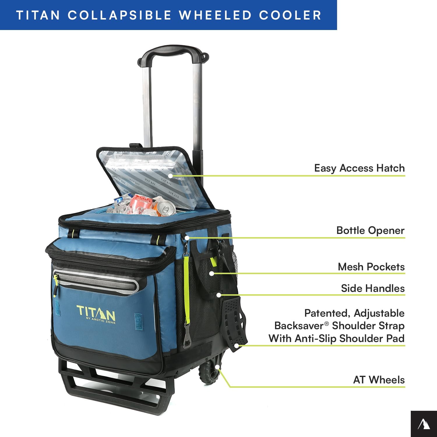 Titan by Arctic Zone 60 Can Collapsible Rolling Cooler, Marine Blue