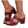 thumbnail image 1 of Sandales à Talons Épais Découpées pour Femmes, Bride à Boucle Ajustable, Mules à Bout Ouvert, Chaussures à Enfiler Rétro pour Robe, Rouge, Taille 6, 1 of 8