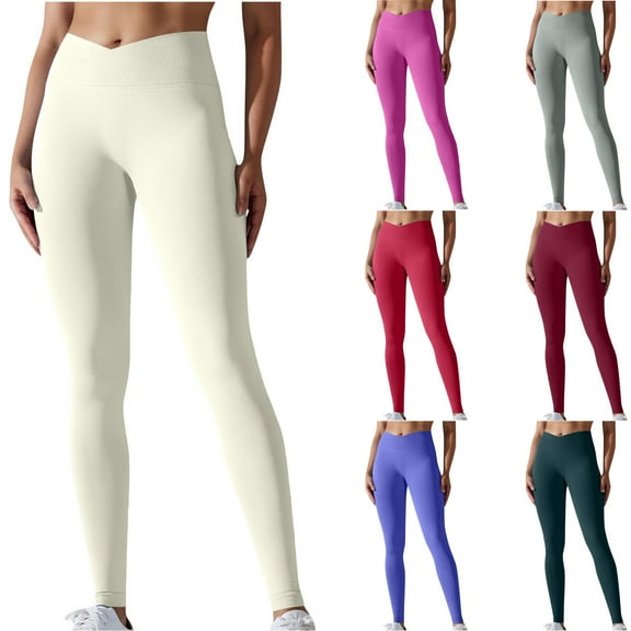 Kmdttou Women's High Waisted Leggings for Seamless Knitted Breathable Solid Color Waist Peach Hip Yoga Pants For Running And Fitness Nine Cent Pants For Women