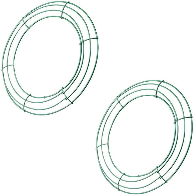 Marco de alambre para guirnalda de 14 pulgadas, anillos redondos de metal para hacer oropel, color verde, para decoración de fiestas navideñas, paquete de 2