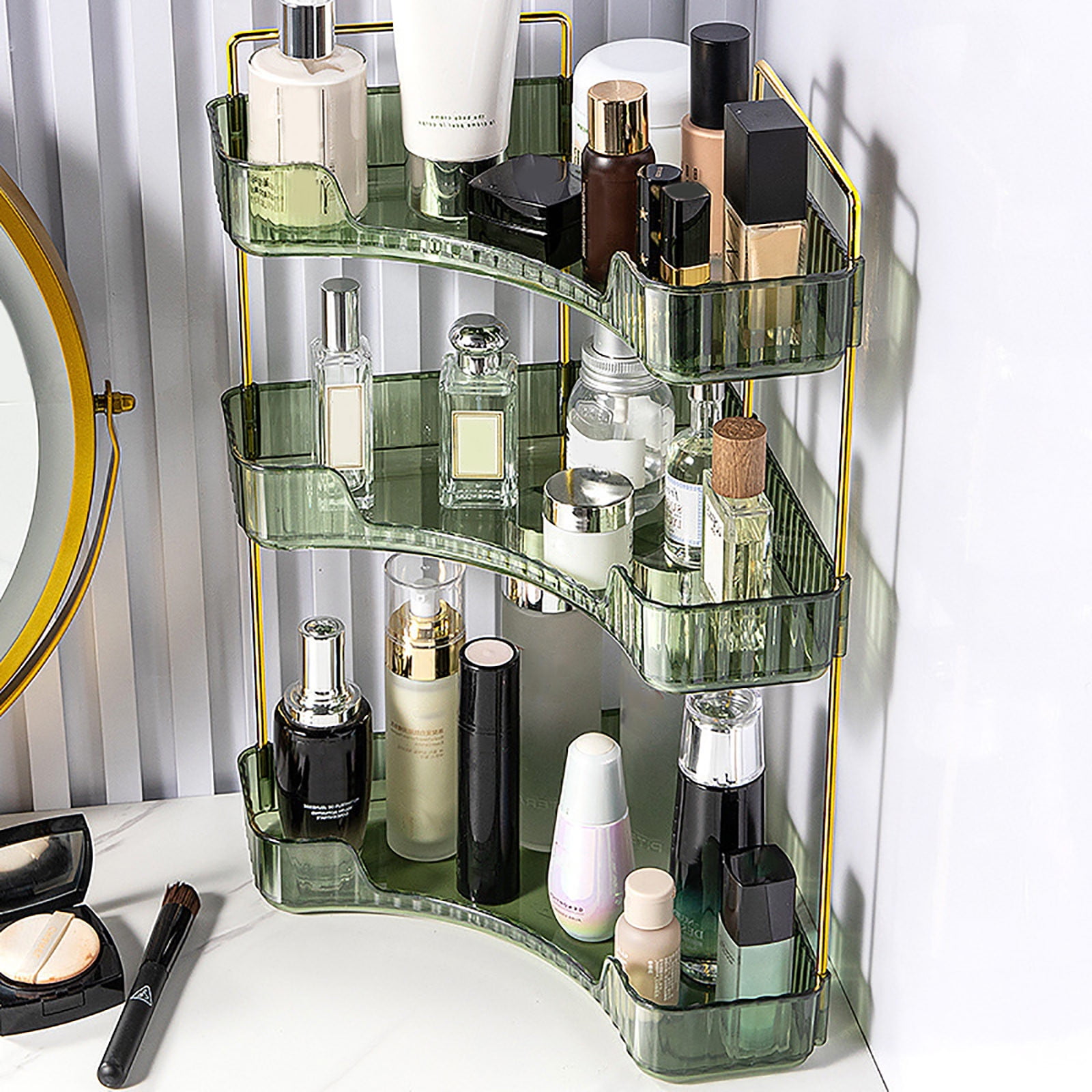 3-Tier Corner Bathroom Counter Organizer – Storage Shelf for Makeup, Perfume & Toiletries, Space-Saving Countertop Tray, Fits Bathroom, Dresser, Kitchen