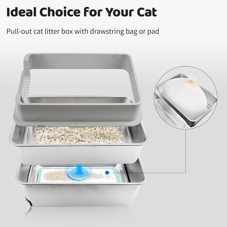 EGMEHOAD Stainless Steel Litter Box -6in High Sided,XL Metal Cat Litter Box For Big Cats Easy To Clean, Cat LitterBox Metal Pet Toilet For Adult Big Cats,Non Stick, No Smell,23.6"x15.8"x6