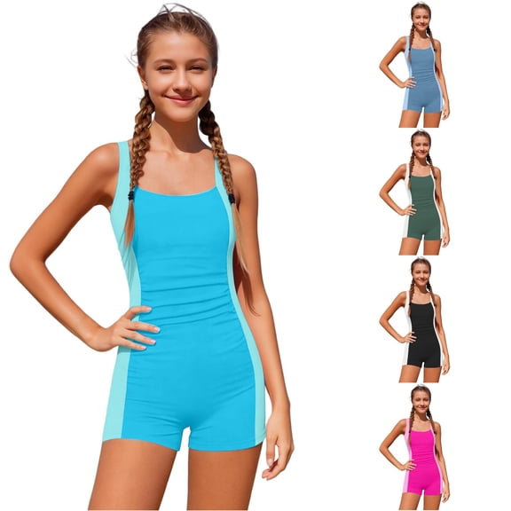 1 Piece Girls Swimsuit Boyleg Bathing Suits Quick Dry Summer Swimwear Color Block Swimsuits for Girls 17-18 Years