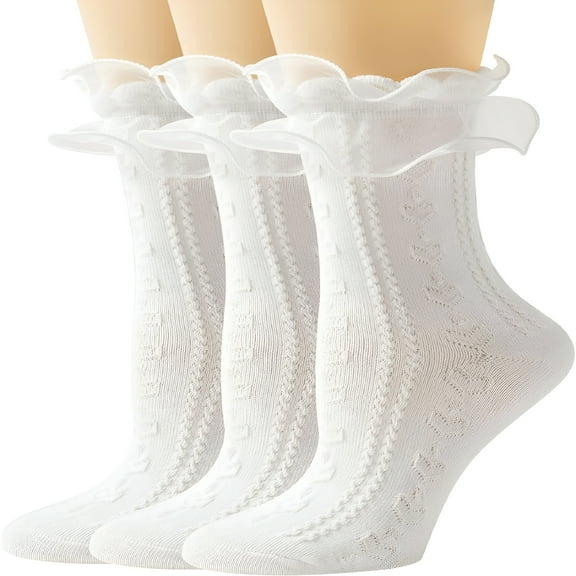 TELOLY Women Lace Socks Ruffle Frilly Socks - Comfortable Cotton Cute Socks for Ladies and Girls