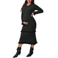 thumbnail image 4 of INSPIRE CHIC Women's Maternity Sweater Dress Stripped Ruffle Winter Warm Stretchy Knit Long Sleeve Maxi Dresses Black Medium, 4 of 6