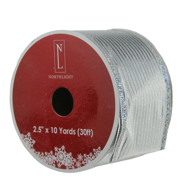 Northlight Silver Horizontal Striped Wired Christmas Craft Ribbon 2.5" x 10 Yards