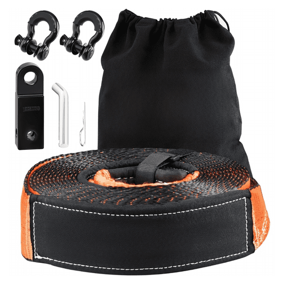 Off-Road Recovery Kit 30,000lbs - Winch Strap, D-Rings, Receiver - ATV, Jeep, Truck - Heavy Duty Towing & Vehicle Extraction Equipment