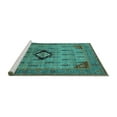 thumbnail image 2 of Ahgly Company Machine Washable Indoor Square Oriental Turquoise Blue Industrial Area Rugs, 5' Square, 2 of 4