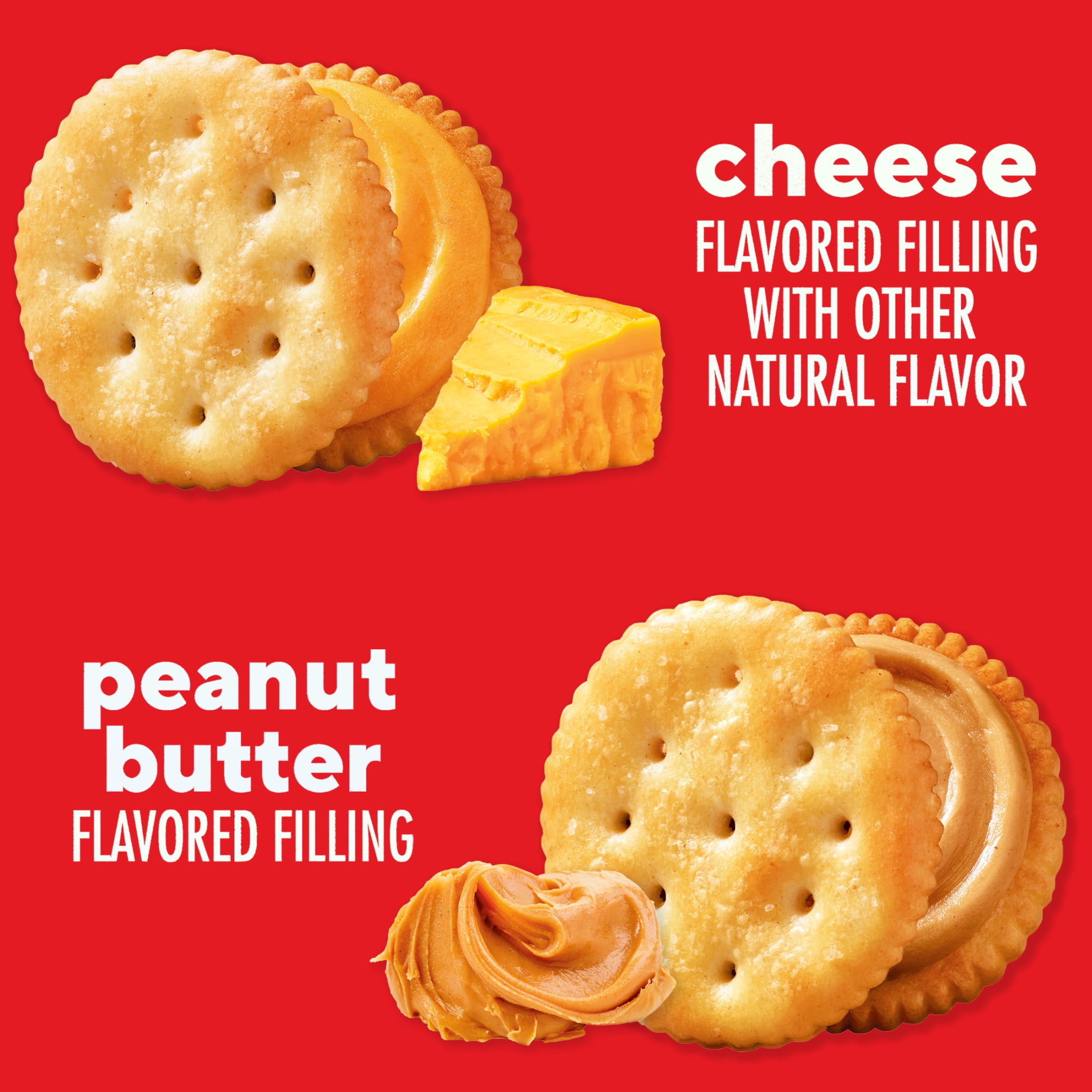 RITZ Peanut Butter and Cheese Sandwich Crackers Variety Pack, Lunch Snacks, 32 Snack Packs