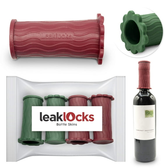 LeakLocks Wine Skins: Bottle Stopper Set, Sealer and Cork Replacement Cap for Wine - Preserve and Savor Your Favorite Drink - Perfect Wine Gift Idea, Stretch-On, Reusable