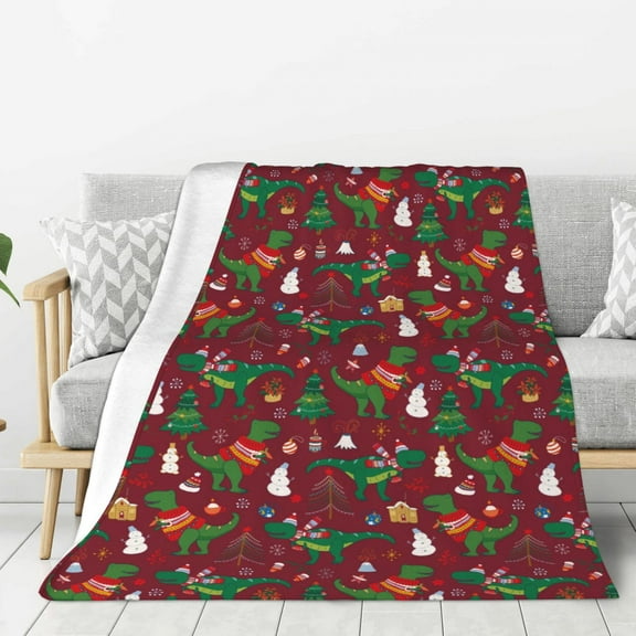 Rateoe Dinosaur Christmas Pattern Flannel Throw Blanket, Ultra-soft Blanket for Bed, Couch, Car, Hypoallergenic Anti-pilling blanket-40"x30"(Vertical)