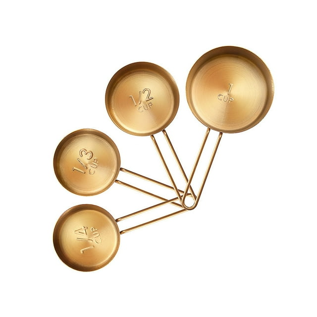 Yhmxh Juego de acero inoxidable de mililitros, taza medidora, cuchara medidora, cuchara medidora de condimentos, juego de repostería dorado con baño de titanio, taza medidora, báscula