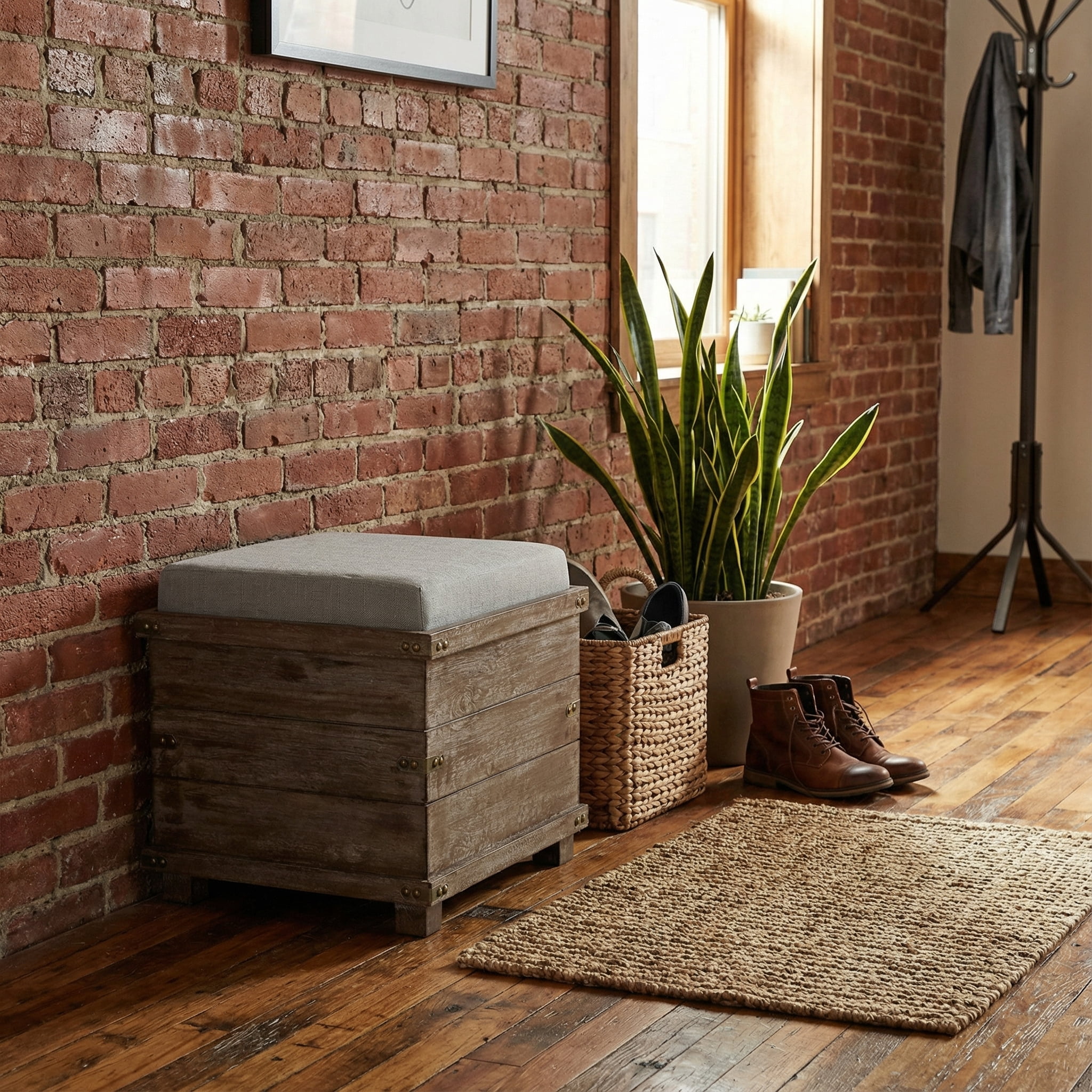 Cortesi Home Scusset Storage Chest Tray Ottoman in Fabric and Wood, Grey