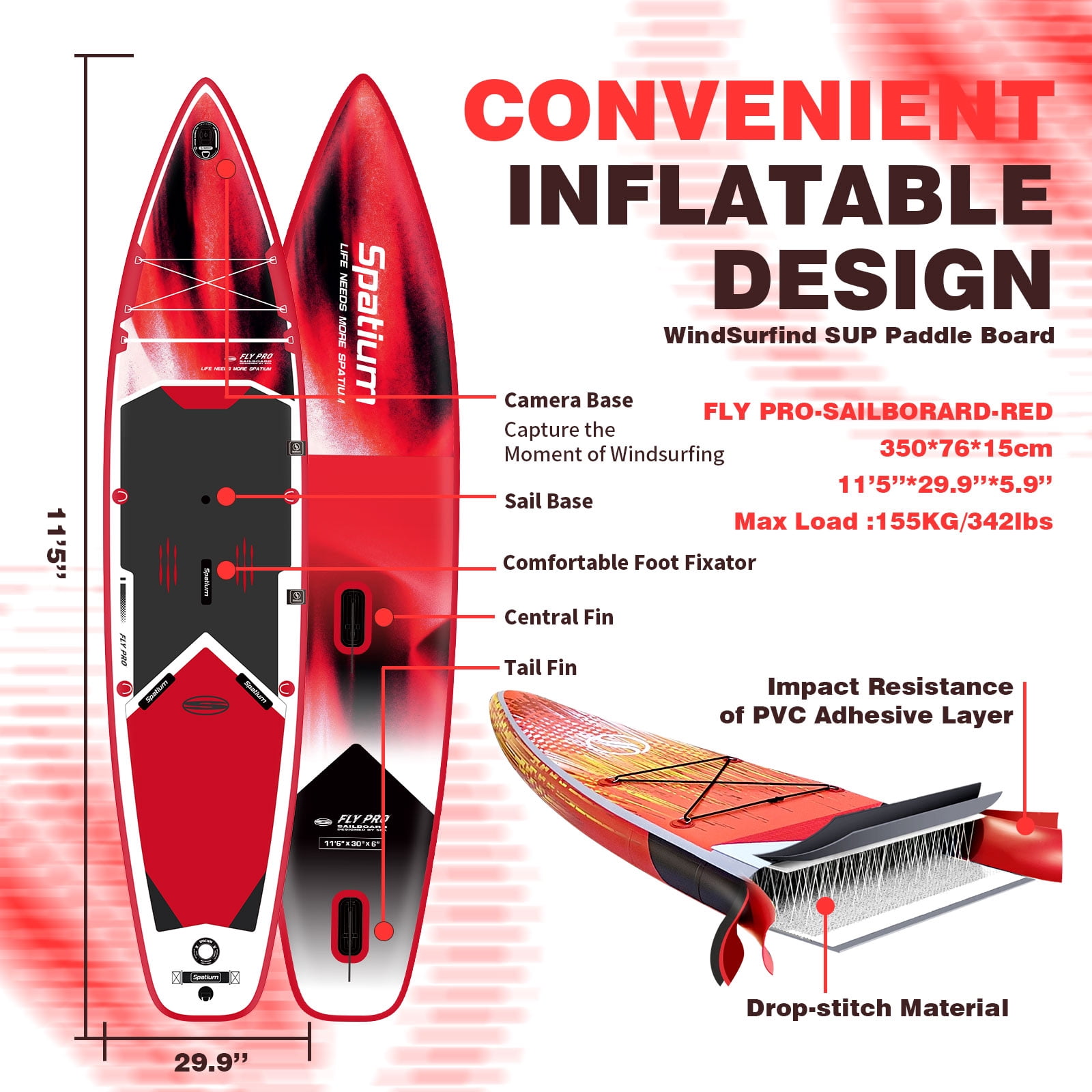 Spatium Windsurf Sail Professional Inflatable Sup Paddle Board Windsurf Board with sail