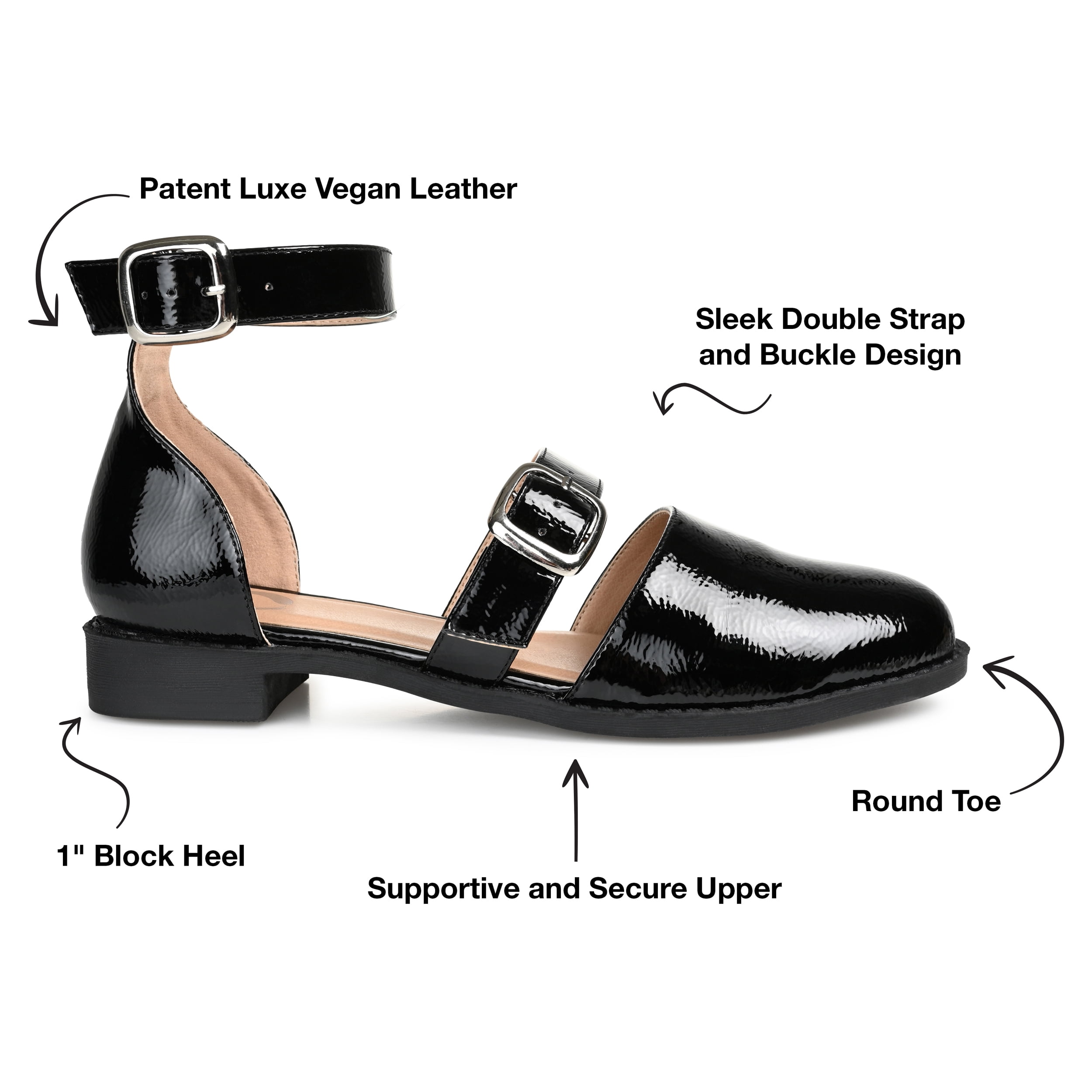 Journee Womens Constance Buckle Round Toe Mary Jane Flats, Widths Available