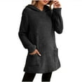 thumbnail image 4 of QATAINLAV Winter Sherpa Hooded Sweatshirts for Women Cute Fuzzy Long Sleeve Hoodie Casual Mini Sweater Dress with Pockets, Black, M, 4 of 10