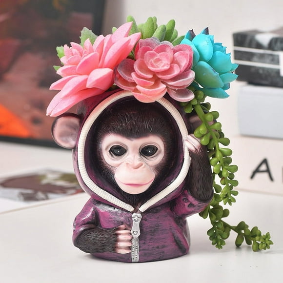 Big Savings! Resin Flower Pot Sweater Dressing with Hole and Rubber Stopper, Monkey Design for Home Gardening, Decorative Planter for Yard and Patio