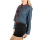 thumbnail image 2 of Jess por Meiko Chaquetas de Mujer de Manga Larga con Cuello, Chaqueta de Denim con Color Contrastante, Verde Lavado de Denim/Borgoña, 2 of 6