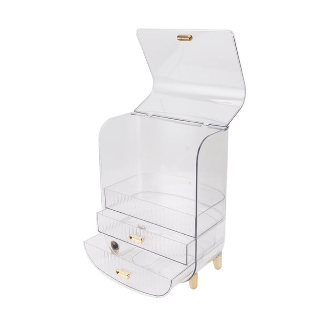 Organizador De Maquillaje Transparente, Cajón De Almacenamiento Cosmético De 3 Capas Con Tapa Para Dormitorio, , Regalo Para Mujer, 7,5x11,2x14,2"