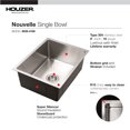 thumbnail image 4 of Houzer Nouvelle 23 in Stainless Steel Undermount Single Bowl Kitchen Sink with Strainer and Grid - NOS-4100-1, 4 of 8