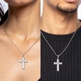 thumbnail image 2 of 14K Solid White Gold Stamping Latin Mexican Holy Cross Necklace Religious Chain Pendant Jesus Christ Charm with chain 24inch, 2 of 11