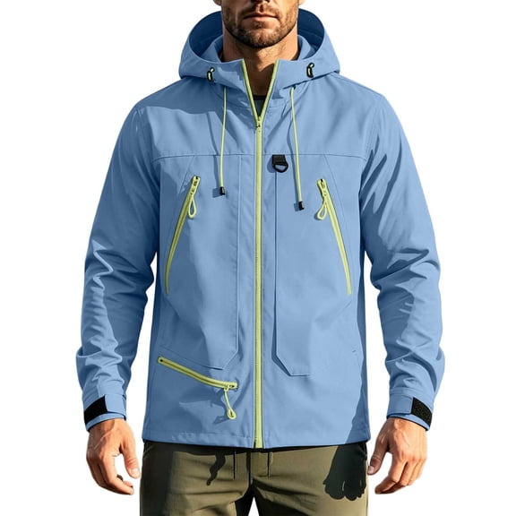 Jackets for Men, Men's Packable Rain Jacket Waterproof Lightweight Raincoat, Windproof, Breathable, Mesh lining, 10000mm H₂O, Underarm vents, Adjustable Hood, Zipper Pockets, Cycling, Hiking, Golf