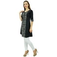 thumbnail image 4 of Phagun Black Cotton Tunic Indian Ethnic 3/4 Sleeve Women's Summer Kurta-4, 4 of 9