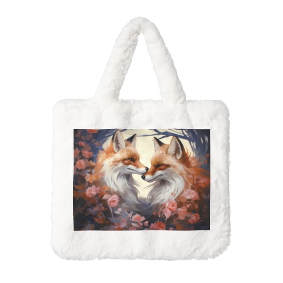 Rocae Romantic Flower Fox or Plush Underarm Bag White Furry Purse Handbag for Autumn and Winter
