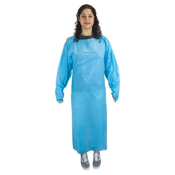Safe Handler Disposable Long Sleeve Thumb Loop Apron, Blue, OSFM (Pack of 25)