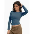 thumbnail image 2 of Women’s Basic Skinny Crop Top Tee Shirt Short Sleeve Workout Round Neck Cropped Tshirt, 2 of 6