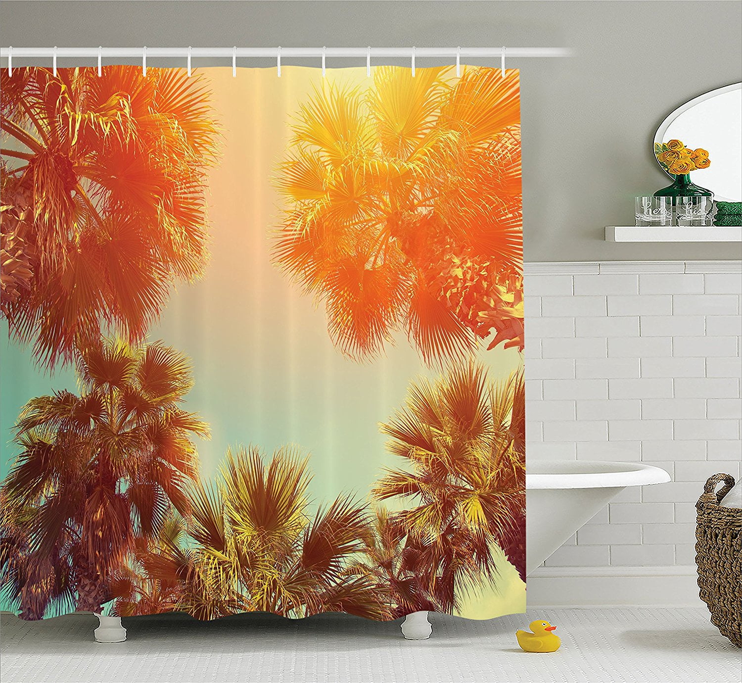 Palm Tree Decor Shower Curtain by , Trees Sunlights Tranquility in