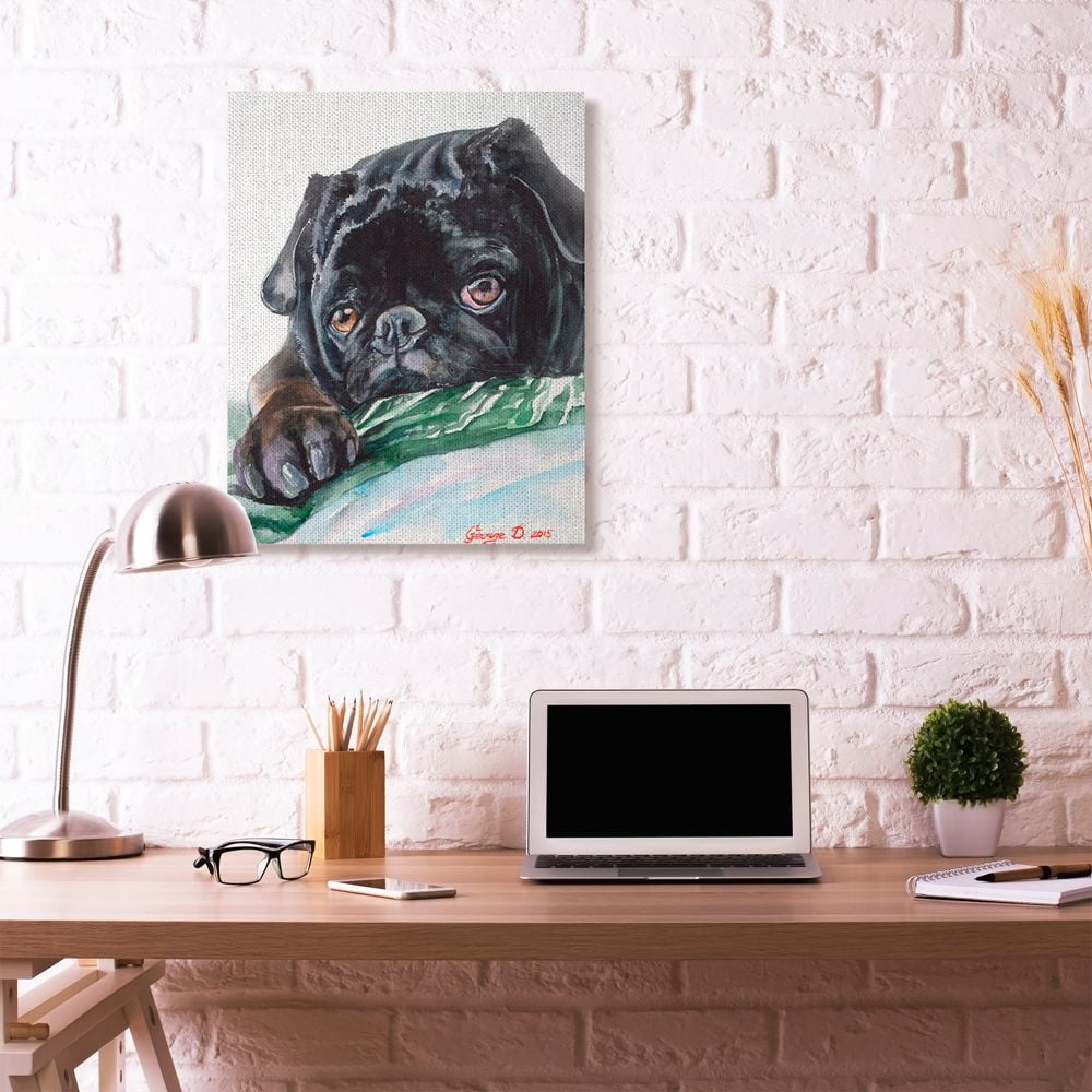Stupell Industries Black Pug Dog Pet Animal Watercolor Painting Canvas Wall Art by George Dyachenko