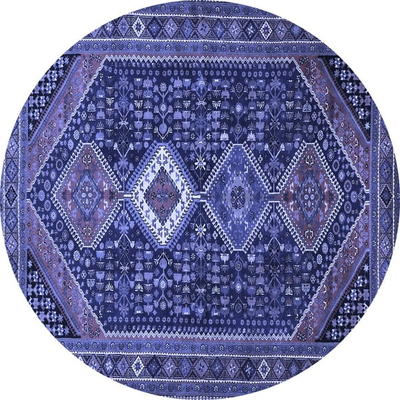 Ahgly Company Machine Washable Indoor Round Persian Blue Traditional Area Rugs, 7' Round