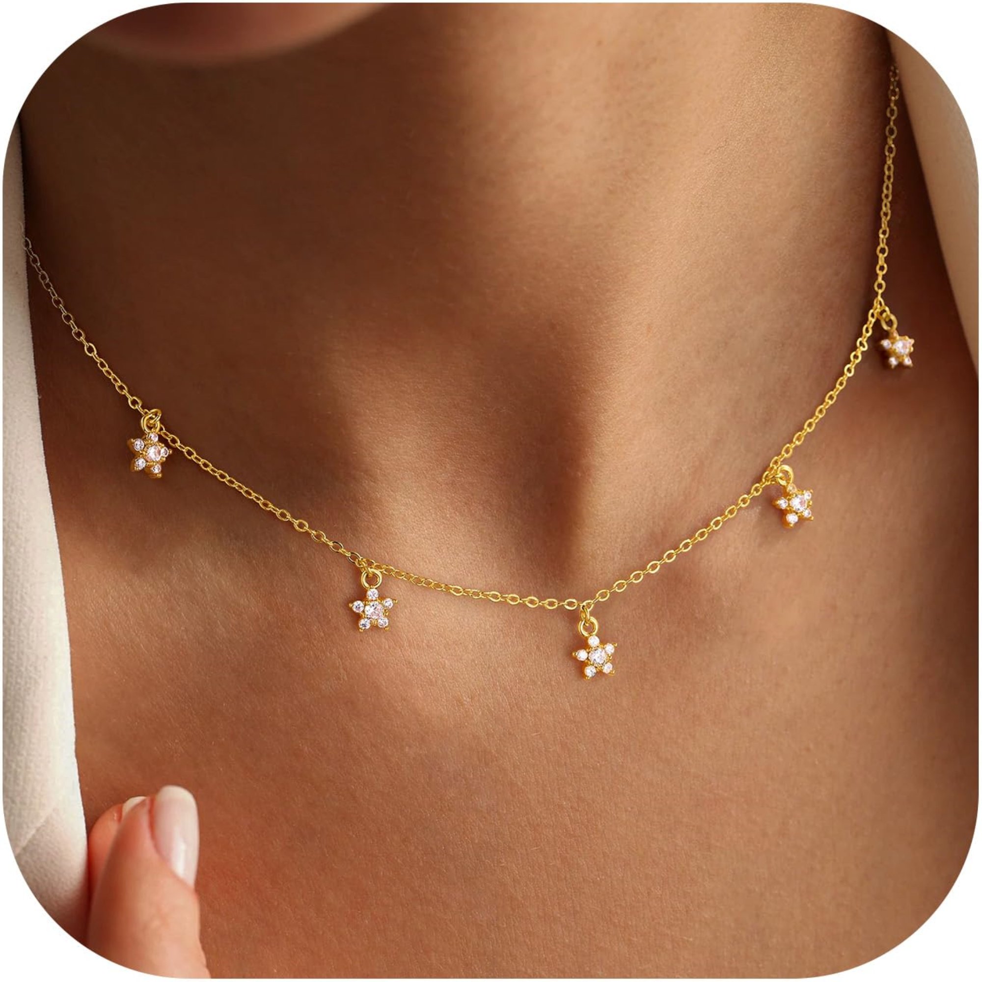 Turandoss 14K Gold Plated Flower Choker Necklace for Women Dainty Simple Non Tarnish Station Necklaces Cubic Zirconia Flower Jewelry Wedding Prom Bridesmaids Gifts Necklace for Women Her