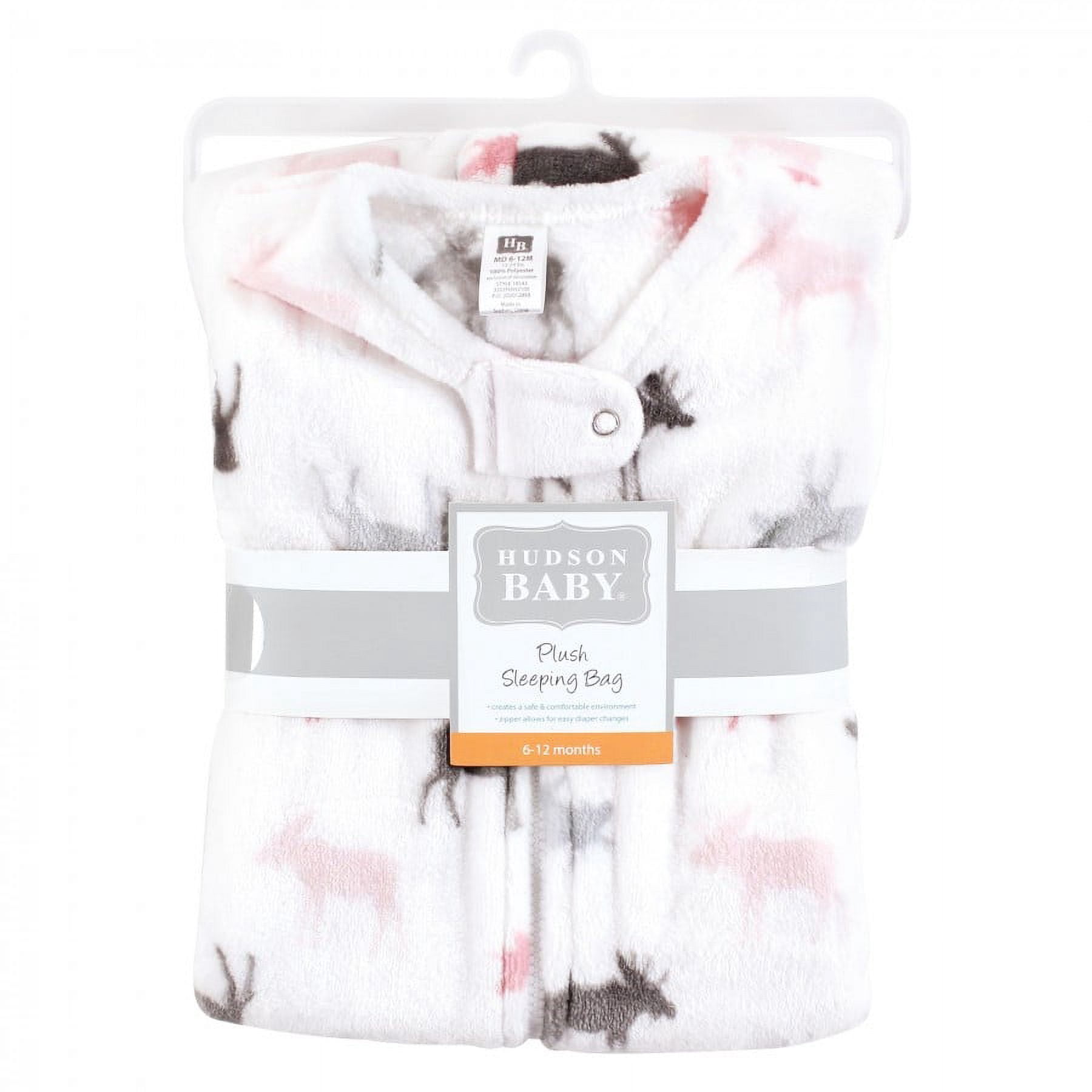 Hudson Baby Infant Girl Plush Sleeping Bag, Sack, Blanket, Sleeveless Pink Moose, 12-18 Months