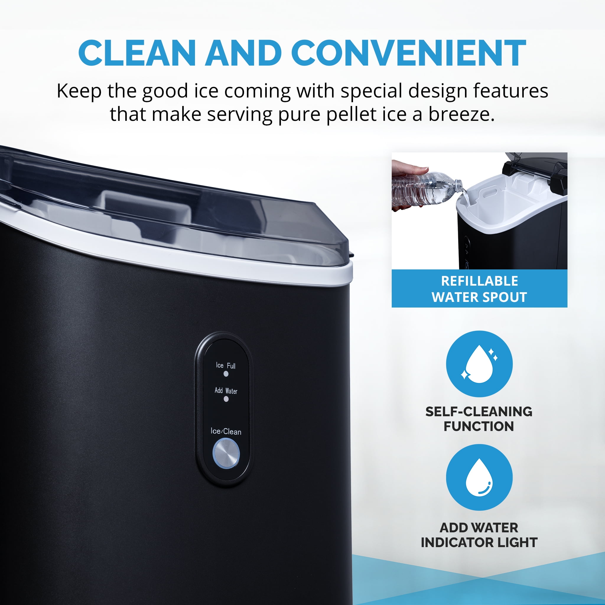 Newair Countertop Nugget Ice Maker, 26 lbs, Matte Black