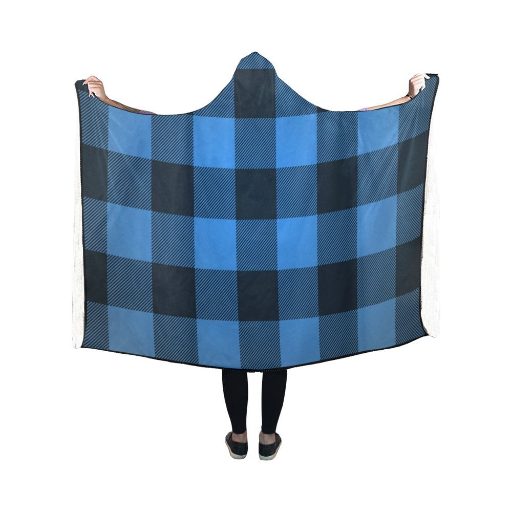 ASHLEIGH Blue Buffalo Check Lumberjack Plaid Hooded Blanket Pilling