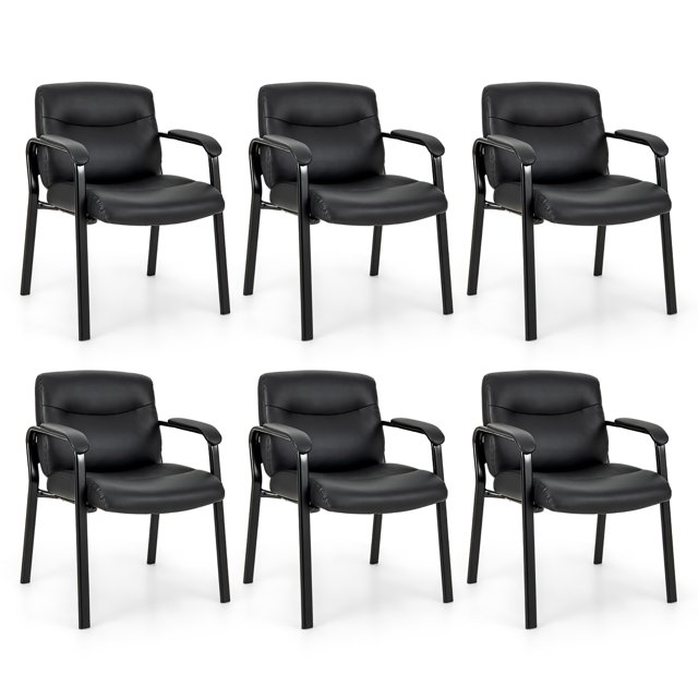 Gymax Ensemble de 6 Chaises de Salle d'Attente Sans Roues avec Accoudoirs Rembourrés pour Réunion