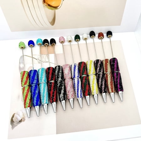 8Pcs Bling Rhinestone Striped Beadable Ballpoint Pens Multi Color Crystal Inlaid Design Comfort Writing Tool Decorative Pen for Office Teacher Student Xmas Thanksgiving Holiday Gift